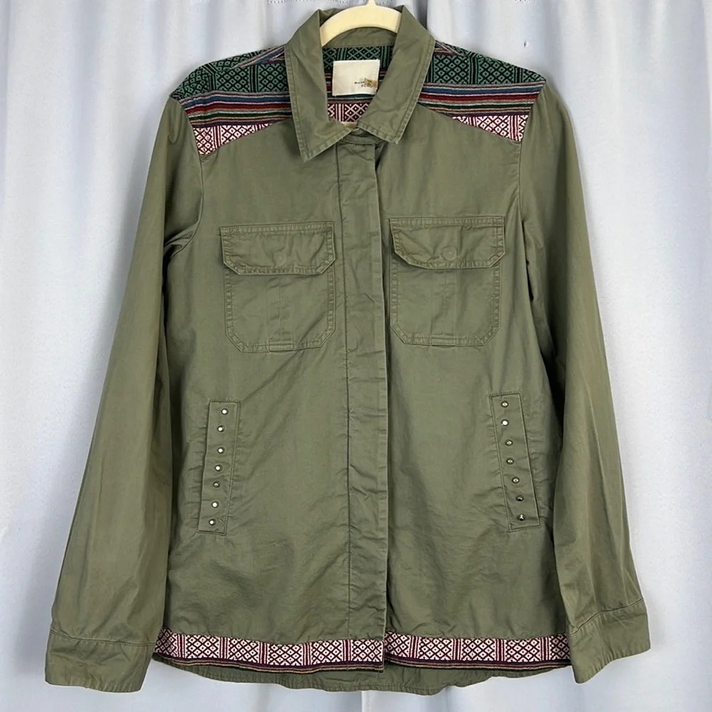 Rhyme & Echo Military Green‎ Embroidered Jacket Size S
